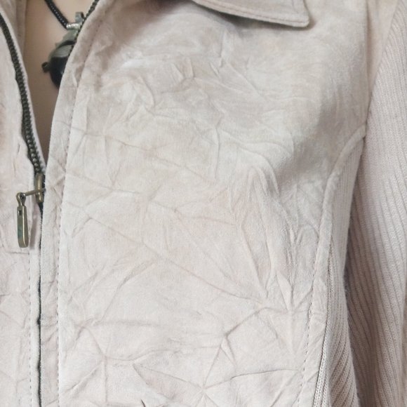 COLDWATER CREEK Beige Leather Zip Up Jacket Coat M - Picture 4 of 5